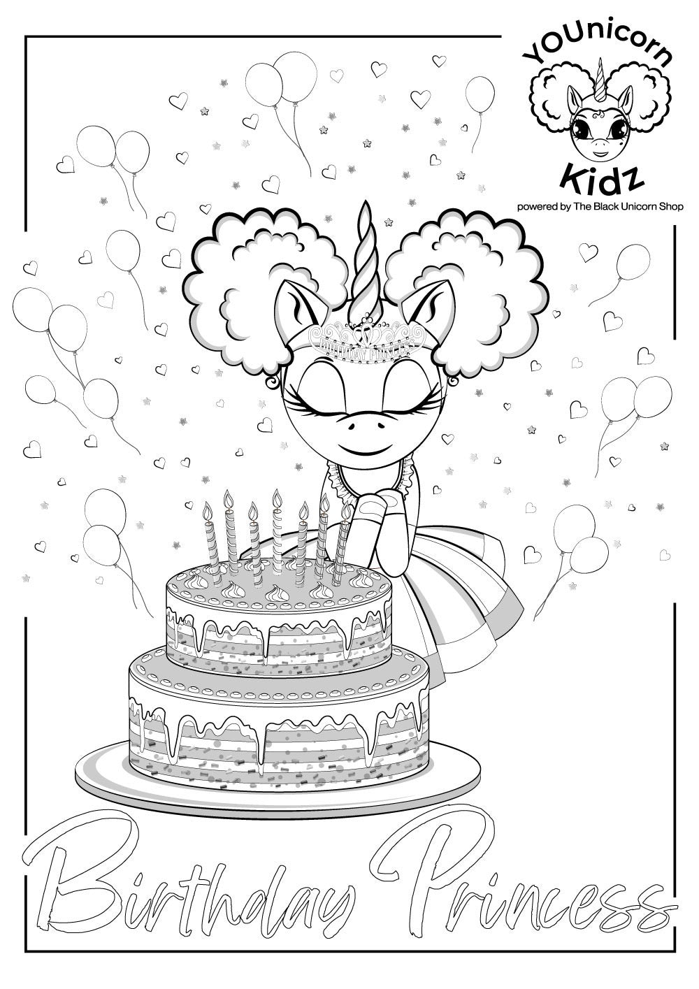 FREE Coloring Page Digital Download: Birthday Princess