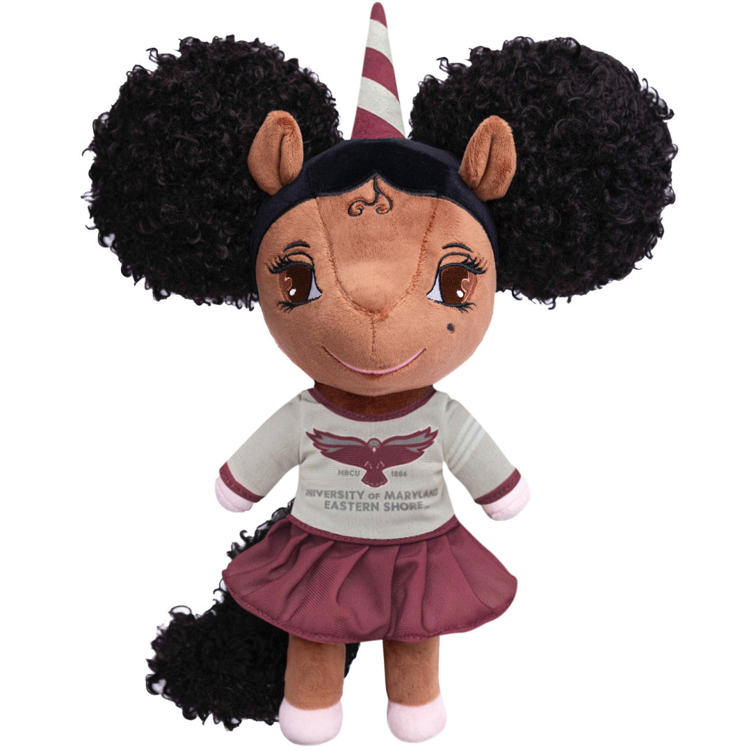 Maryland Eastern Shore University Unicorn Doll with Afro Puffs - 14 inch