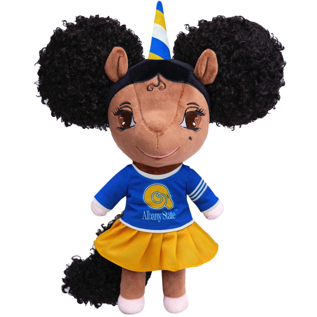 Albany State University Unicorn Doll with Afro Puffs - 14 inch