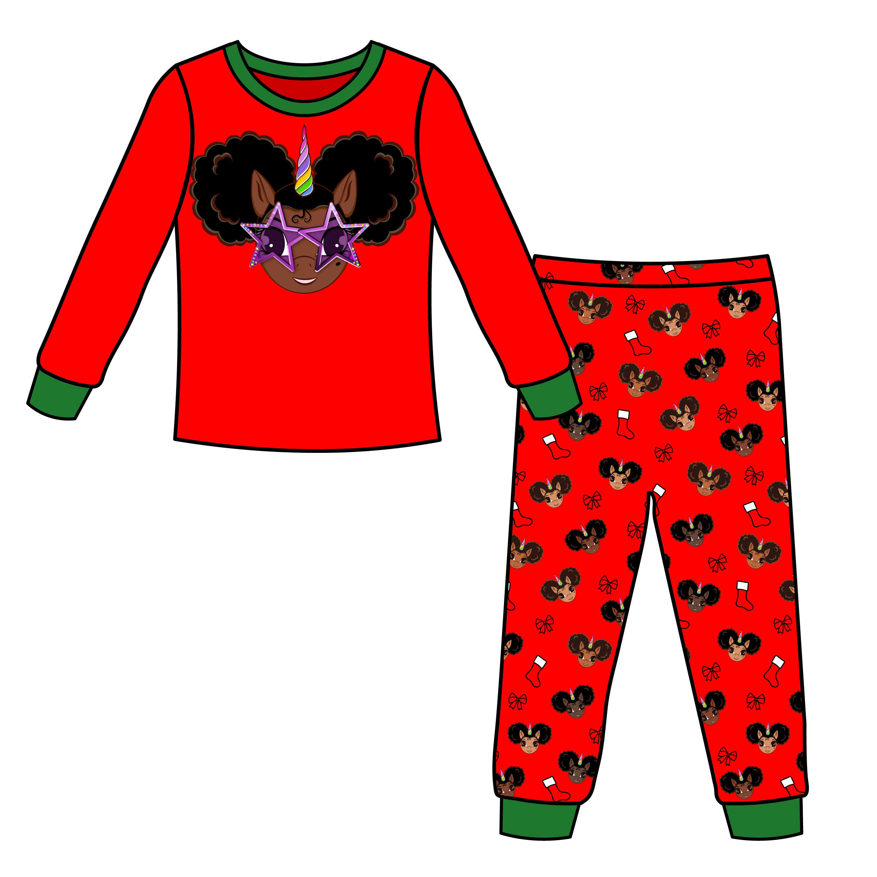 Holiday Superstar Long Sleeve | Long Bottom Pajama Set - Reindeer Red and Green Print