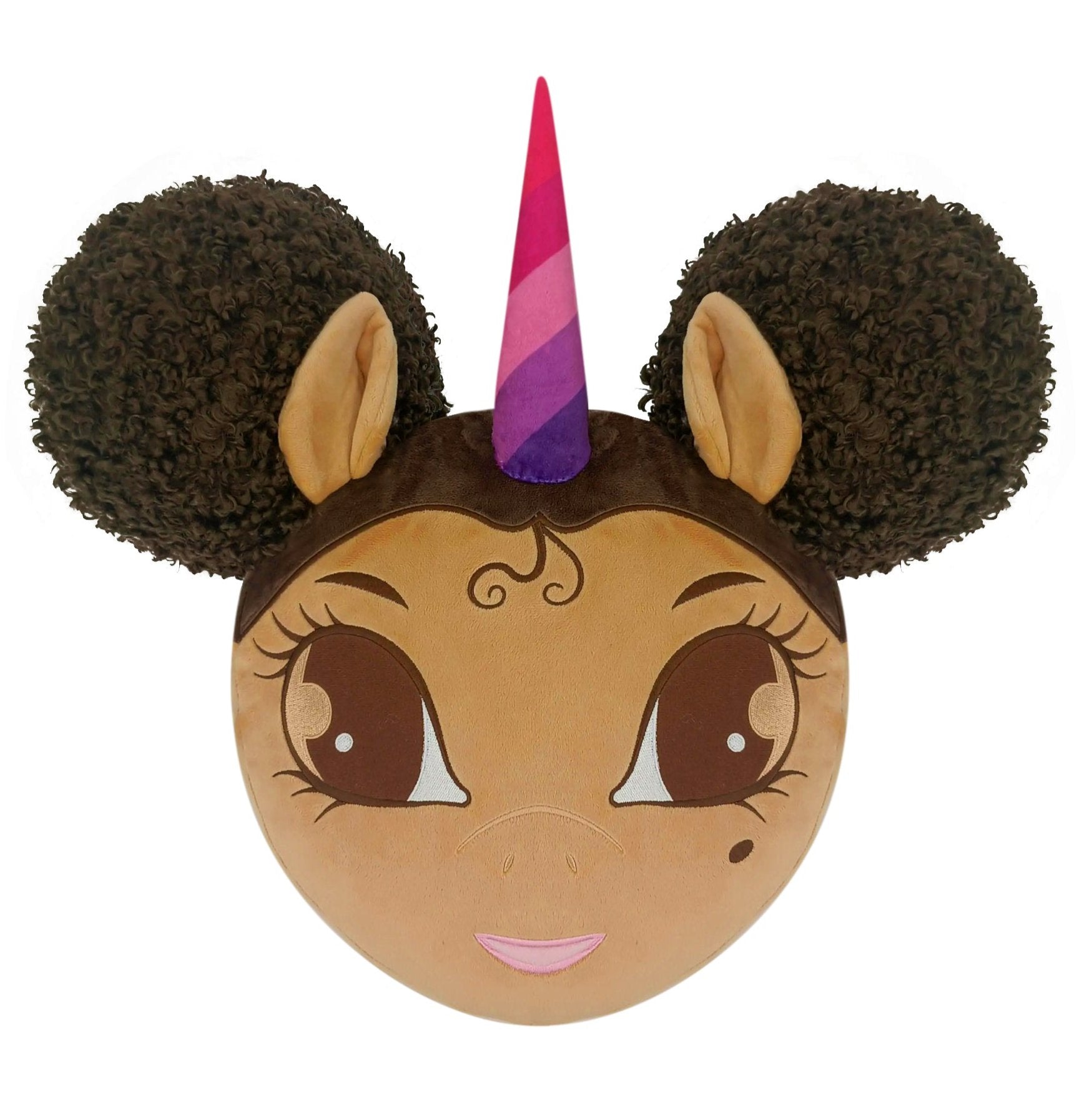 Jumbo Unicorn Pillow with Afro Puffs - Light Brown with Brown Hair - 20 inch