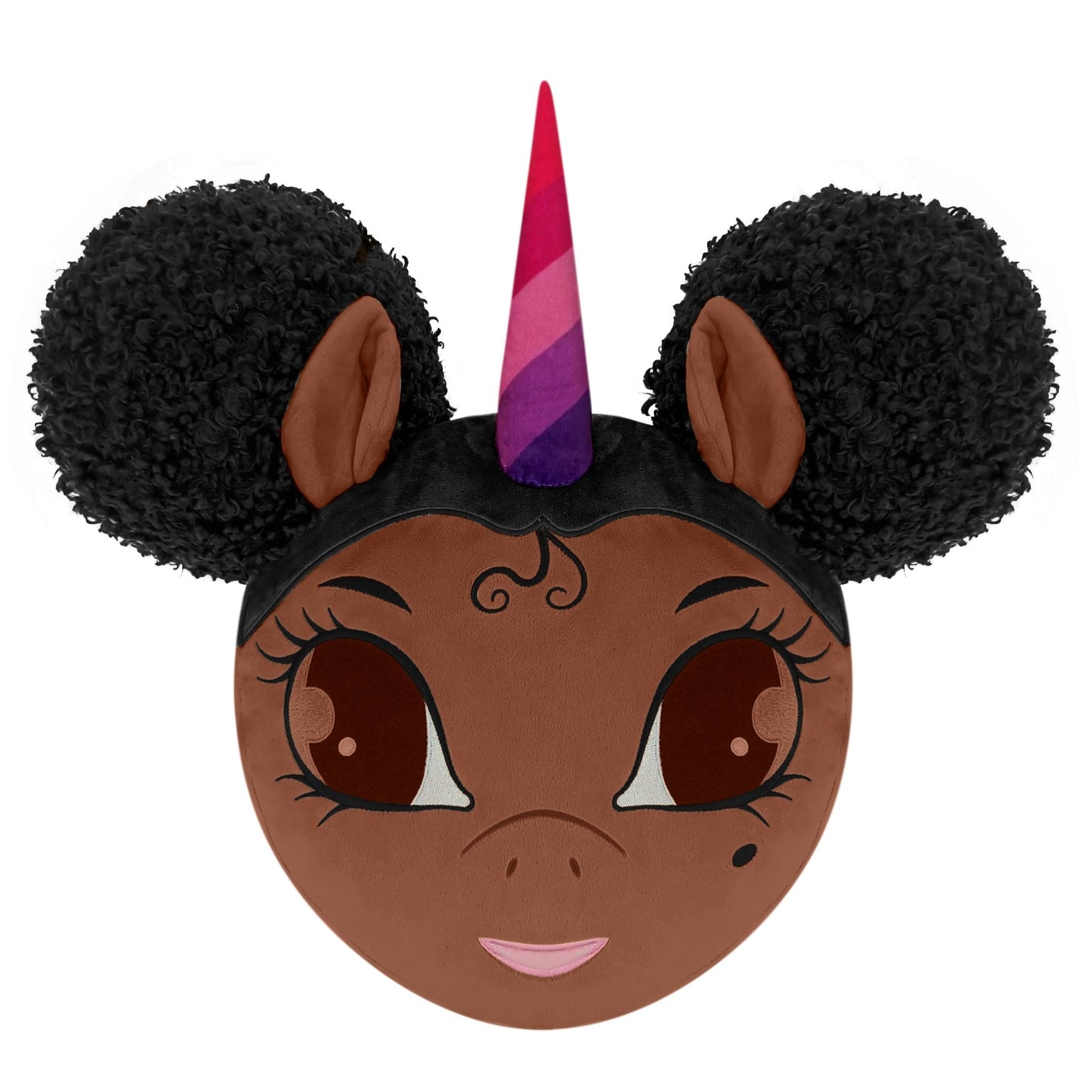 Jumbo Unicorn Pillow with Afro Puffs - Brown with Black Hair - 20 inch