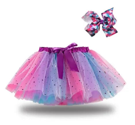 Layered Tulle Magical Tutu and Bow Set - Pink and Purple Explosion