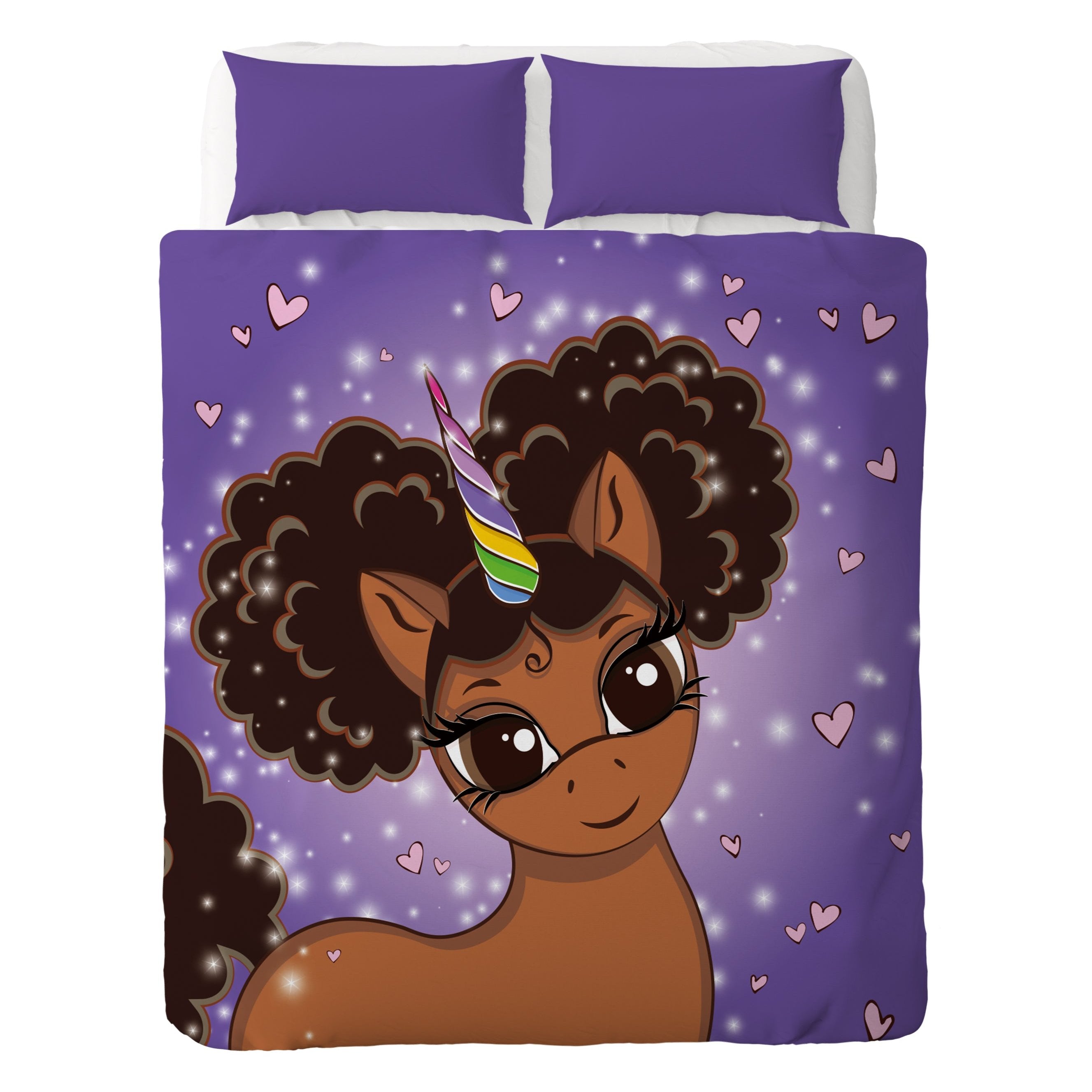 Afro Puff Magic Oversized Unicorn Blanket -- Mocha with Brown Puffs in Pop Star Purple