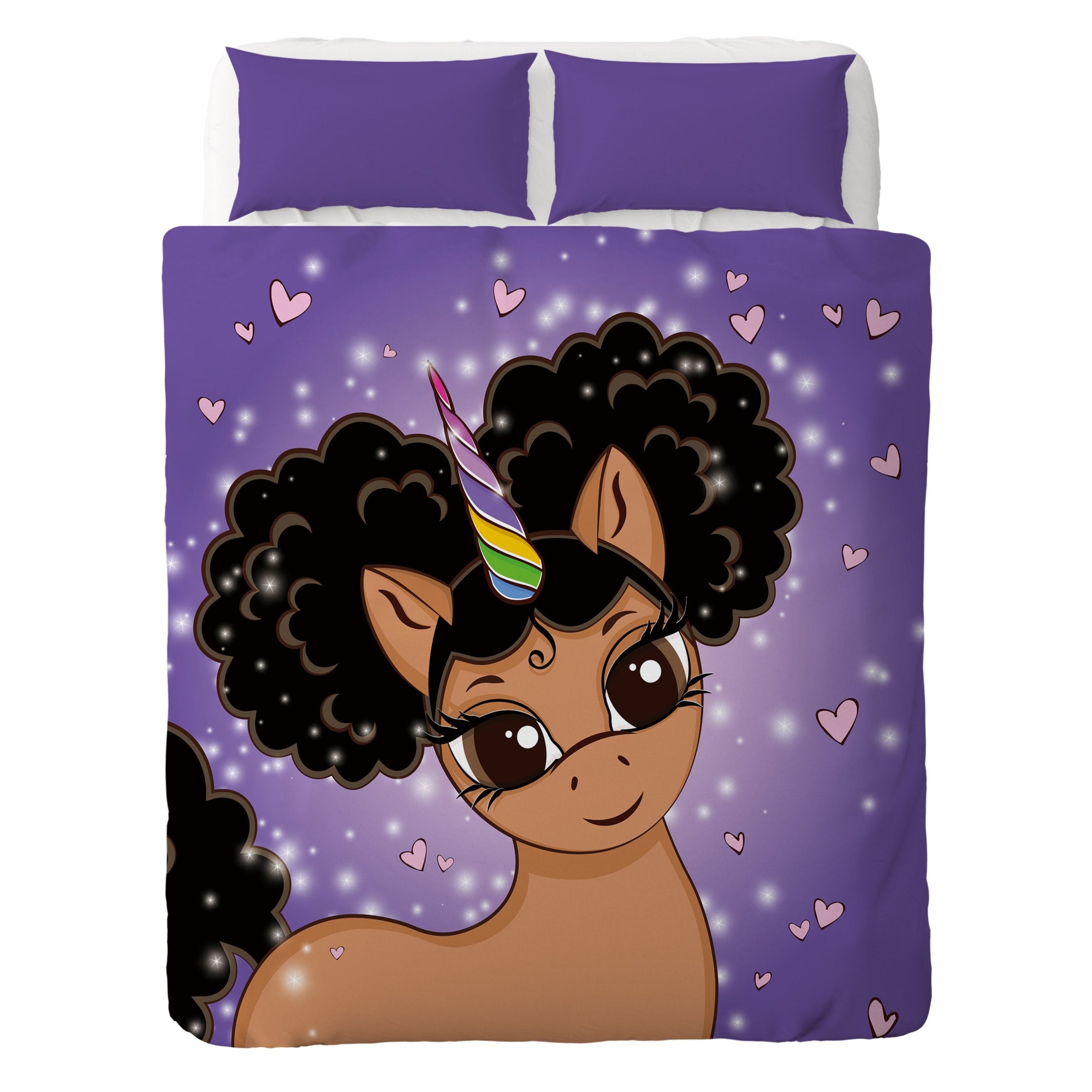 Afro Puff Magic Oversized Unicorn Blanket -- Light Brown with Black Puffs in Pop Star Purple