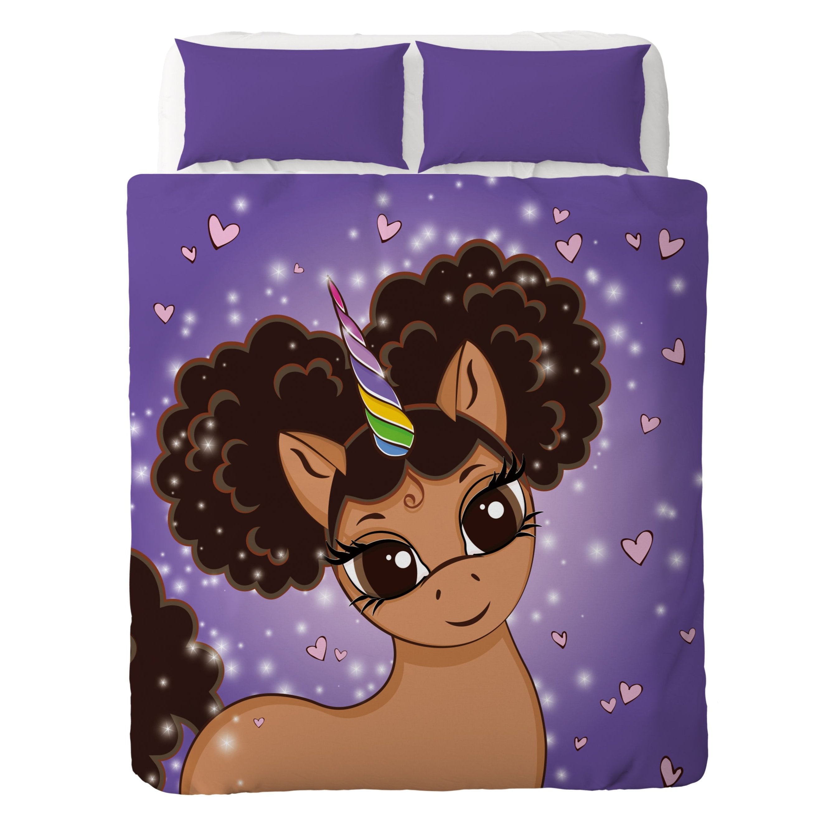 Afro Puff Magic Oversized Unicorn Blanket -- Light Brown with Brown Puffs in Pop Star Purple