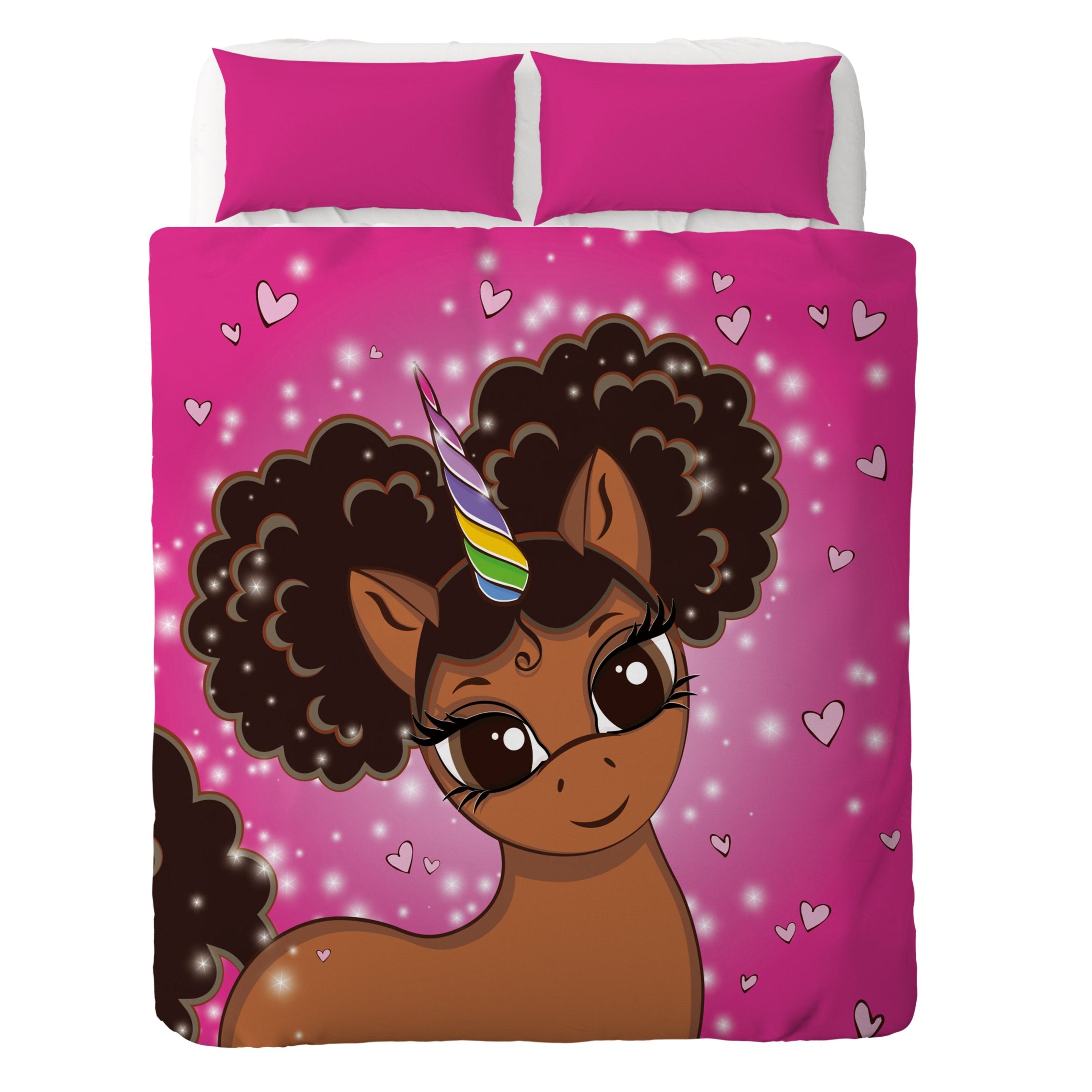 Afro Puff Magic Oversized Unicorn Blanket -- Mocha with Brown Puffs in Bubblegum Pink