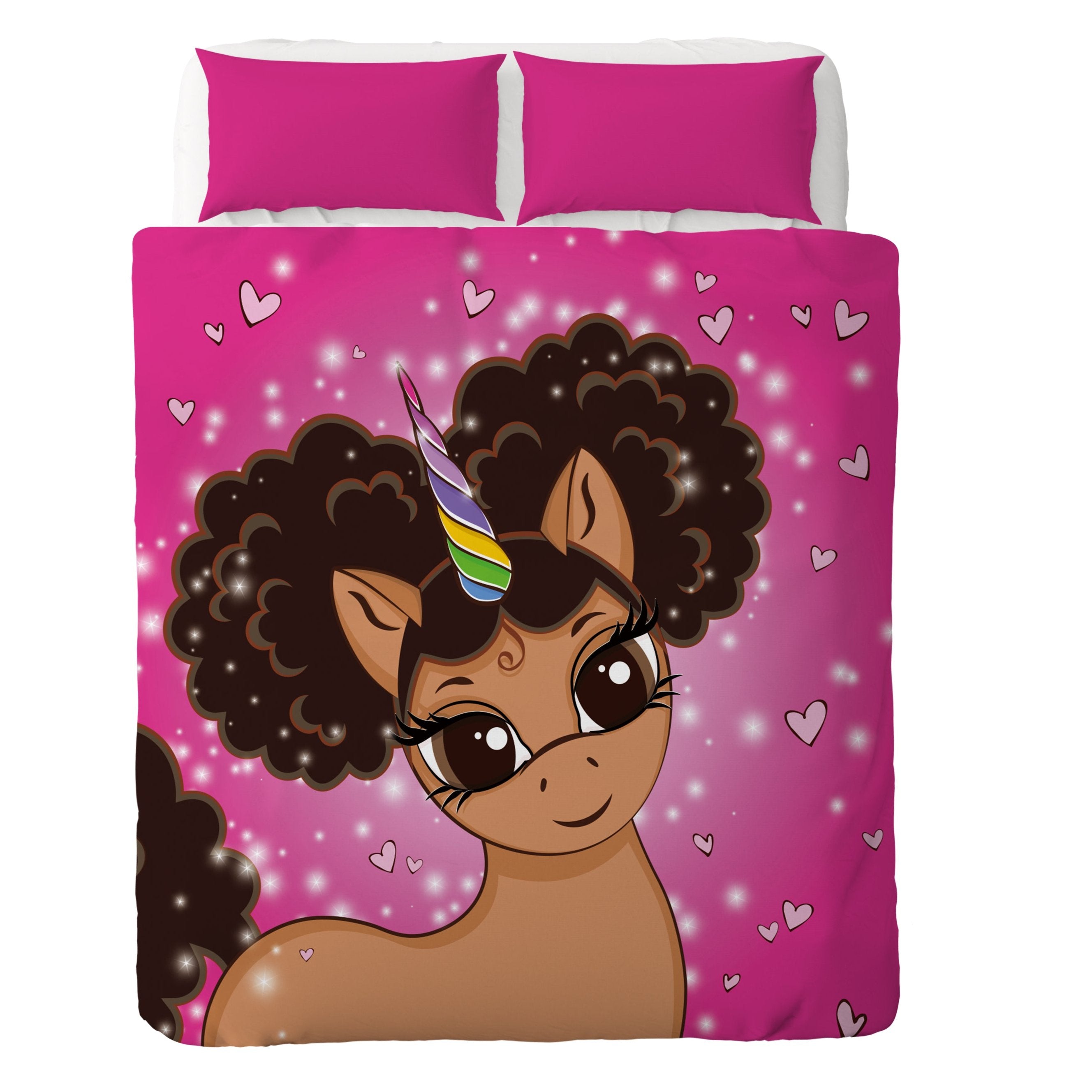 Afro Puff Magic Oversized Unicorn Blanket -- Light Brown with Brown Puffs in Bubblegum Pink