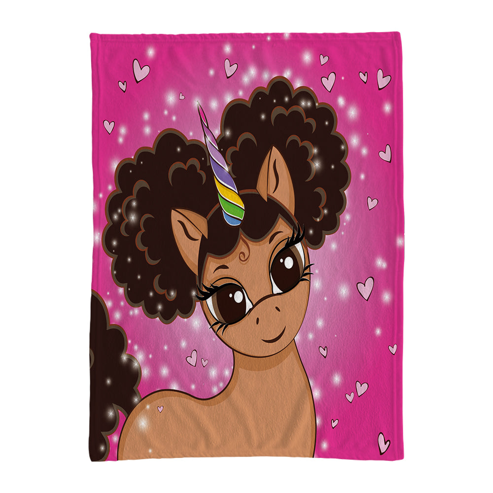 Afro Puff Magic Oversized Unicorn Blanket -- Light Brown with Brown Puffs in Bubblegum Pink